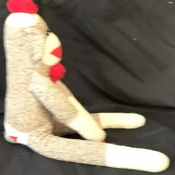 Brown Red Classic Sock Monkey Plush Stuffed Animal Long Hanging Knit White 19" - Picture 3 of 7